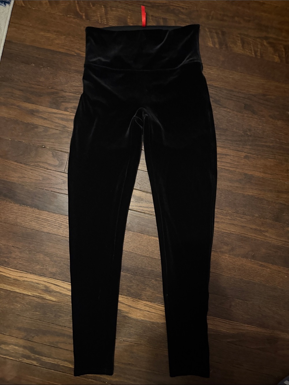 SPANX Black Velvet Shaping Leggings Size Large High Rise Slim Fit 26 Inseam